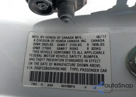 2017 Honda Civic Ex-T из США, поврежденный, VIN 2HGFC3B32HH361460